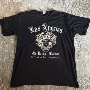 Ed Hardy Black T-Shirt with White Tiger and 'Los Angeles' Script